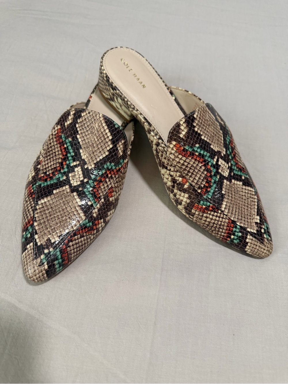Cole Haan Brown/Cream/Turquoise Mule, Size 9.5